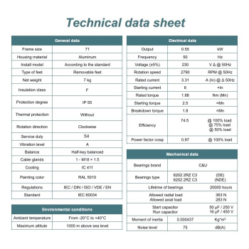 Silnik elektryczny jednofazowy 0,55kW 2800 obr/min. 71B5